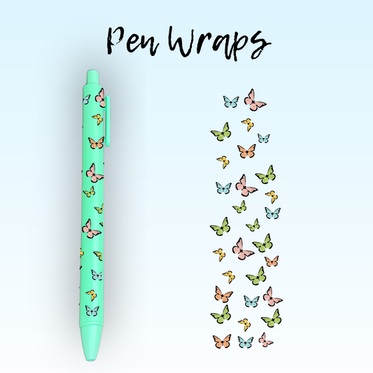 Green Blue & Yellow Butterflies Pen Wrap For Ballpoint Pen UV DTF