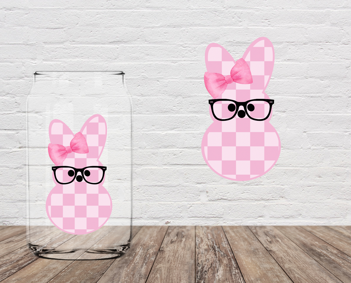 Pink Checkered Bunny 4" UV DTF
