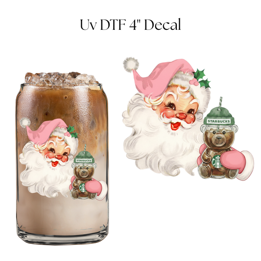 Santa Coffee Bear 4” UV DTF Decal