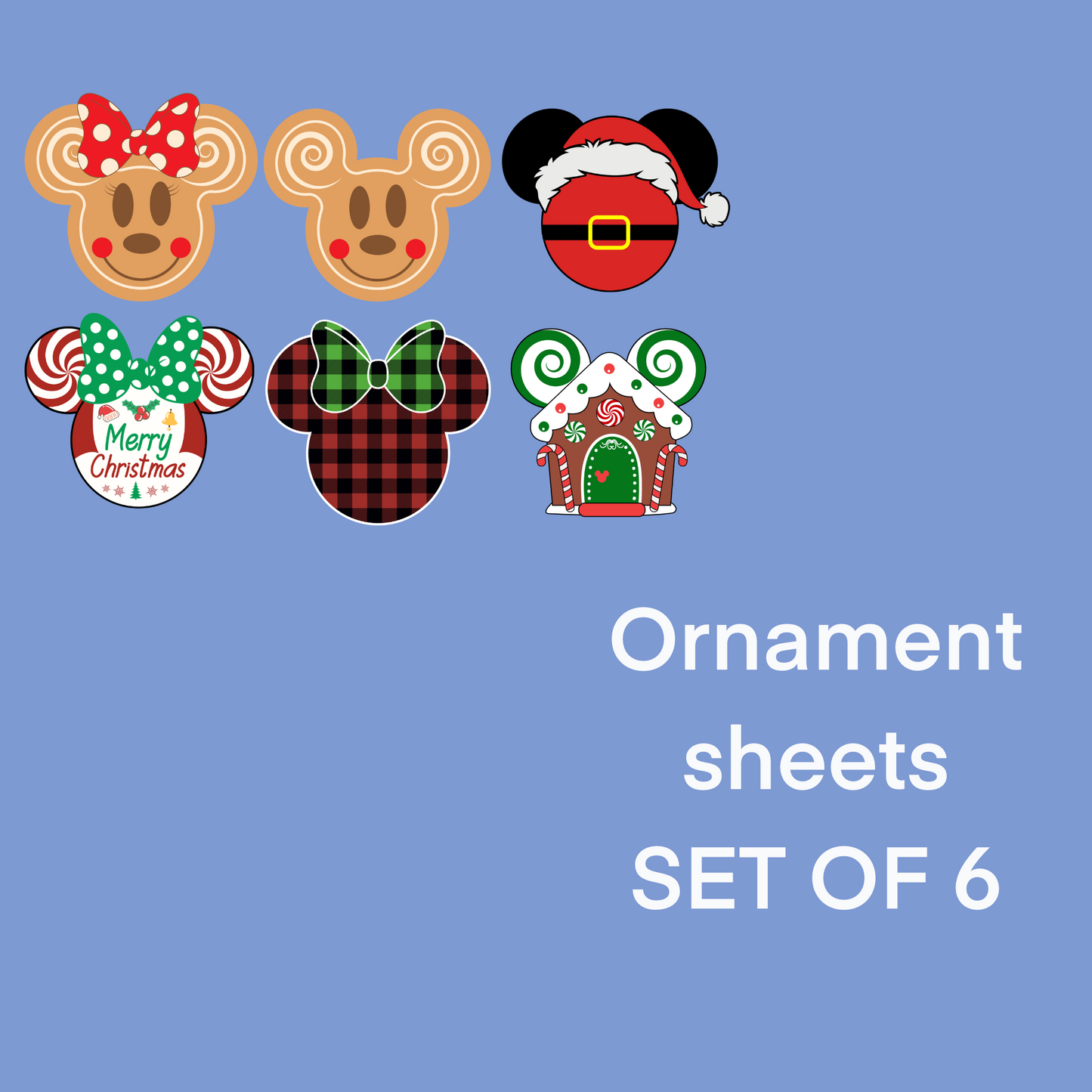 Mouse Heads Six Ornament Sheet UV DTF DOUBLE SIDED