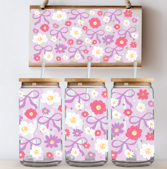 Purple Checkers and Flowers UV DTF Wrap DOUBLE SIDED