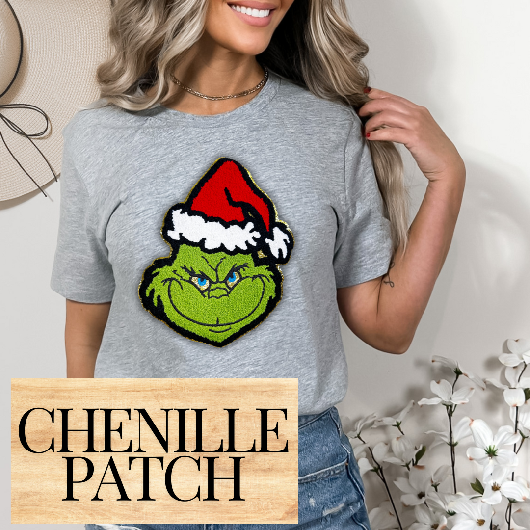 Green Monster Face Chenille Patch