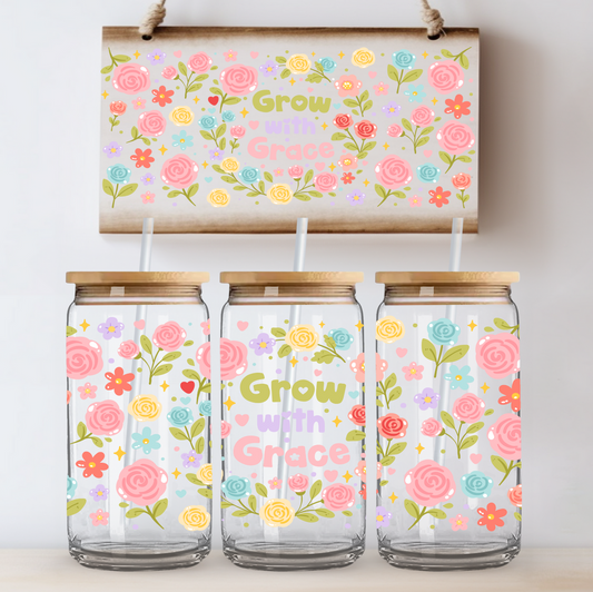 Grow With Grace Floral UV DTF Cup Wrap