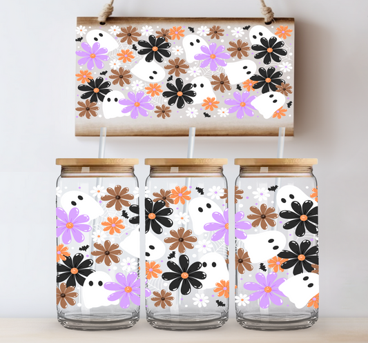 Black and Purple Flower Ghosts UV DTF Cup Wrap