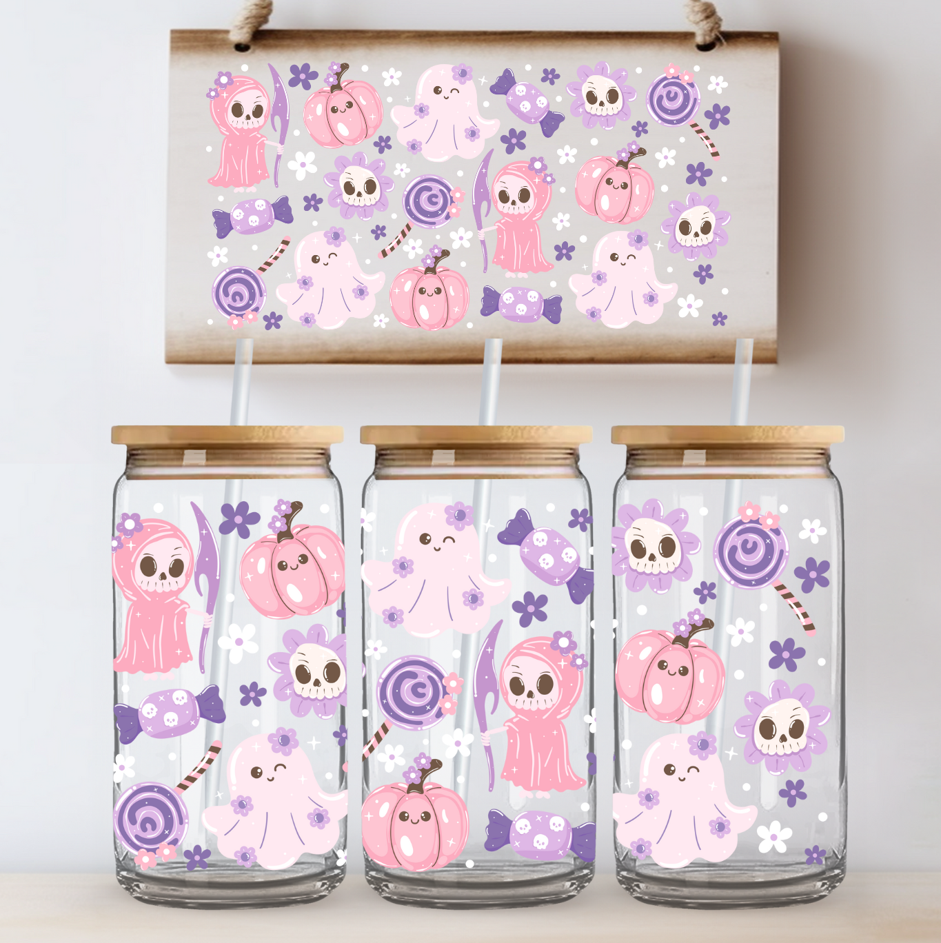 Pink Halloween UV DTF Cup Wrap