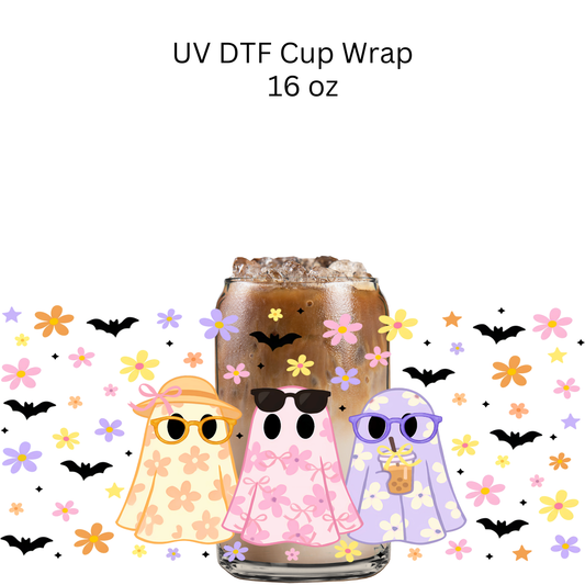 Orange Pink Purple Floral Ghosts UV DTF Cup Wrap