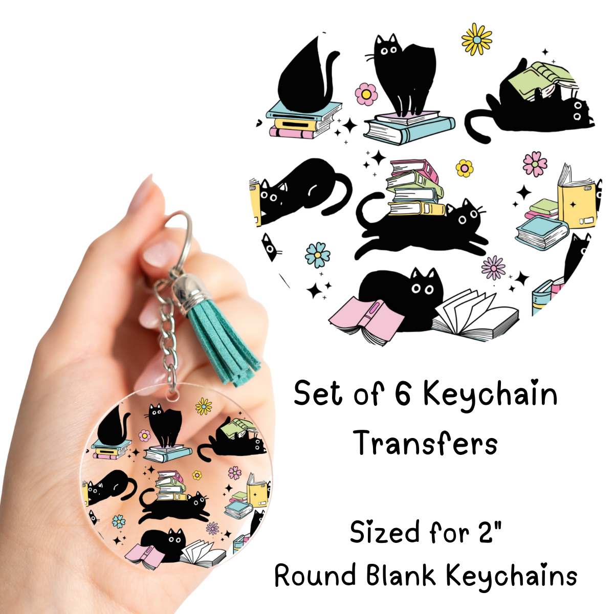 Cats and Books Keychain UV DTF Transfers