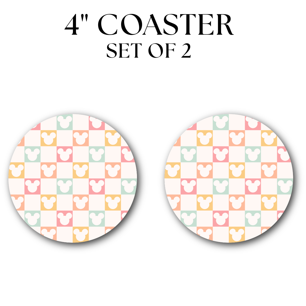 Mouse Rainbow Squares UV DTF Coaster 4"