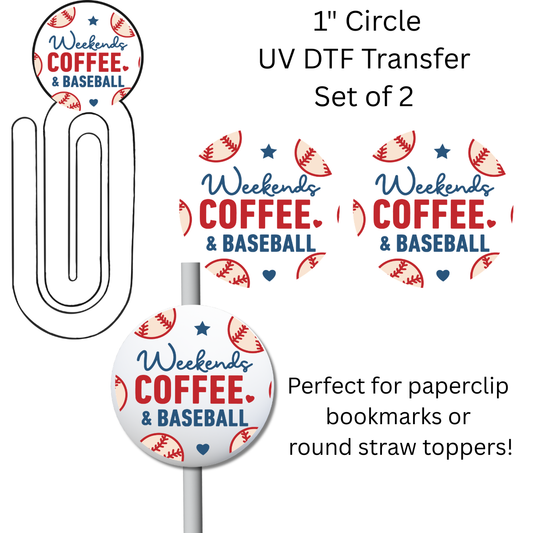 Coffee and Baseball 1” UV DTF Transfer For Paperclip Bookmark or Straw Topper SET OF 2