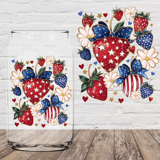 Patriotic Strawberries 4" UV DTF (Print to Order)