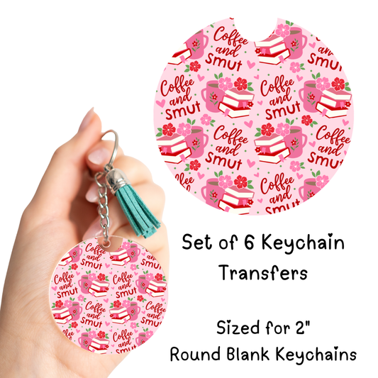 Coffee and Smut Books Round Keychain Transfer Set of 6