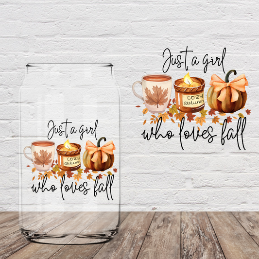 Just a Girl Who Loves Fall 4" UV DTF (print to order)