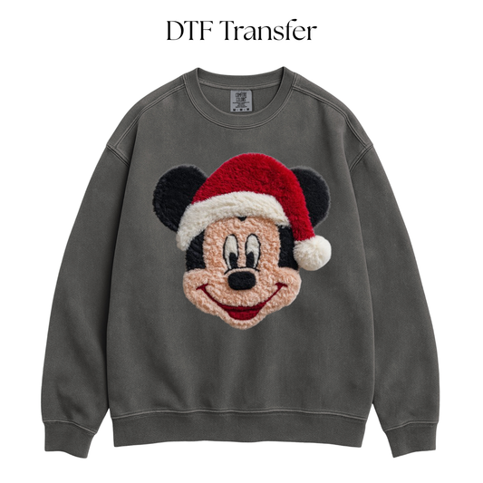 Santa Hat Mouse Face Faux Patch DTF Transfer