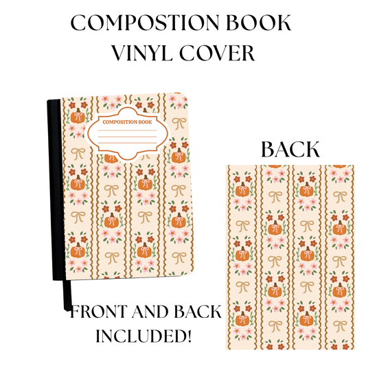 Beige Pumpkins and Bows Composition Notebook Vinyl Cover