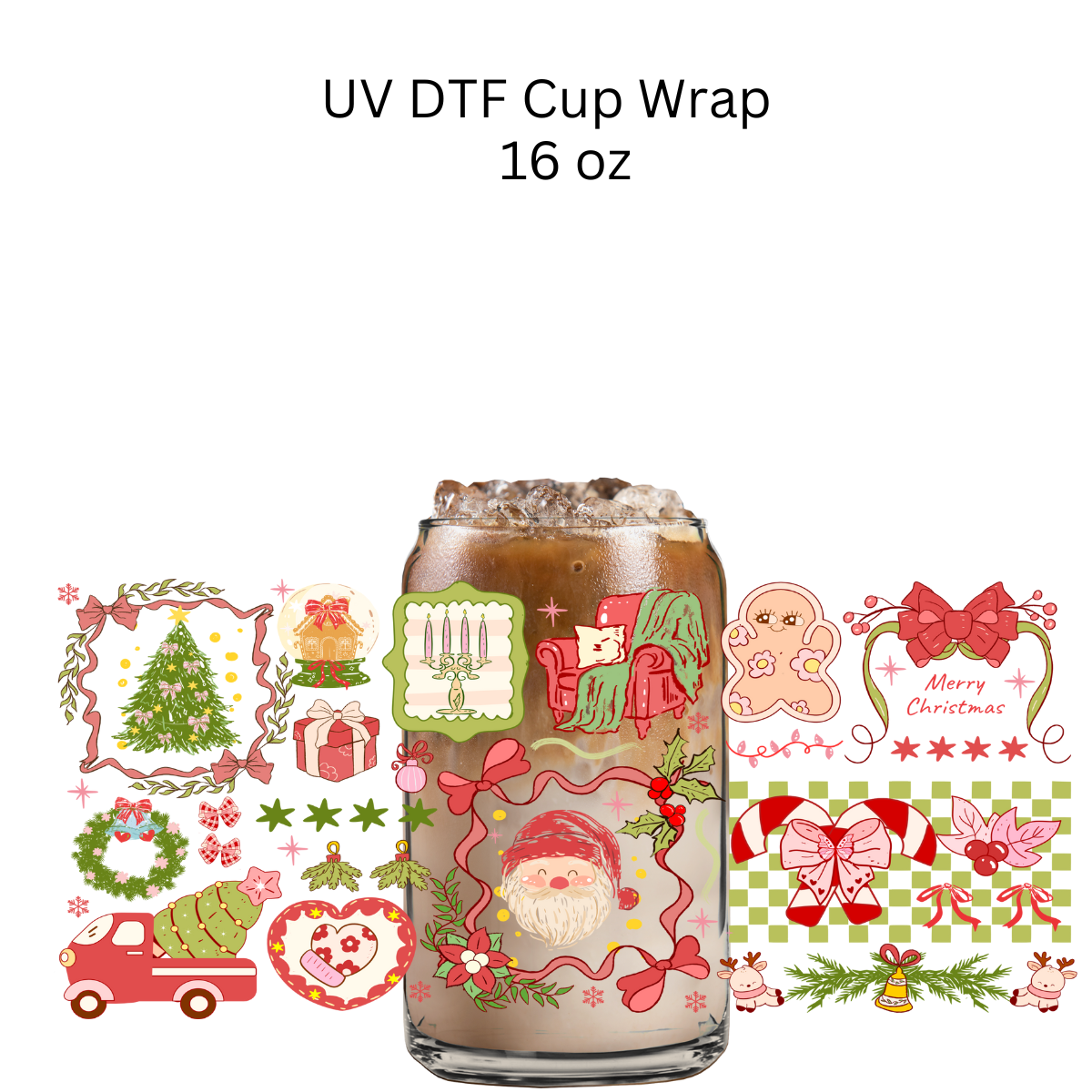 Red Green Christmas UV DTF Cup Wrap