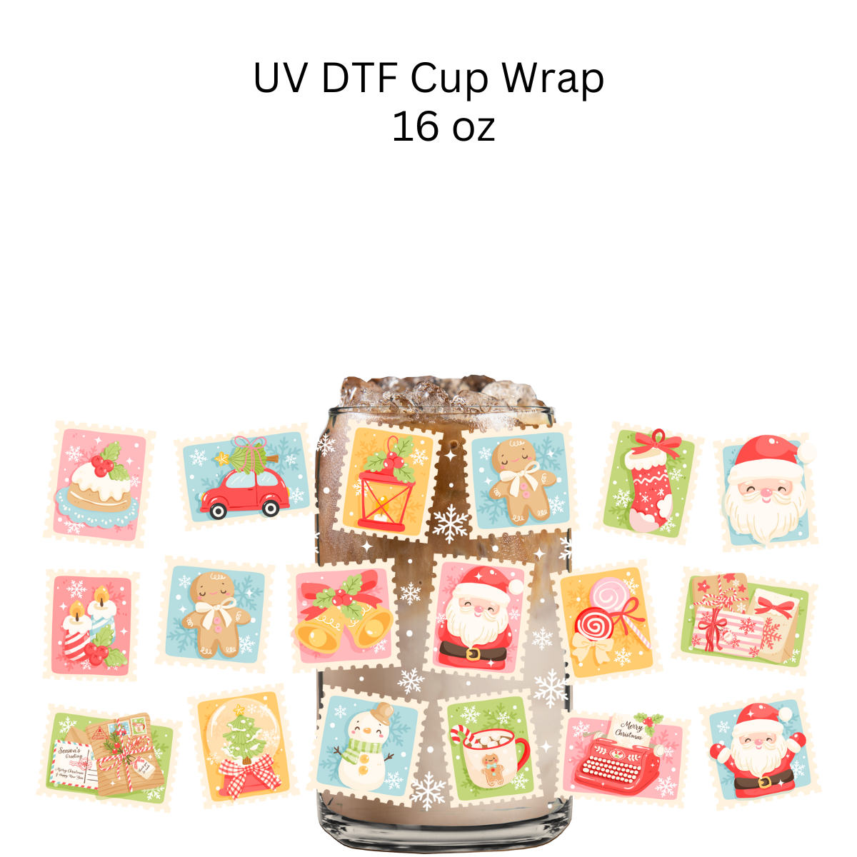 Colorful Christmas Stamps UV DTF Cup Wrap