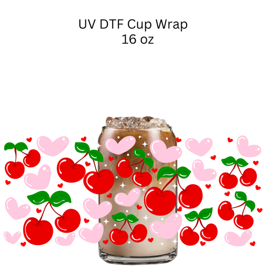 Heart Cherries UV DTF Cup Wrap