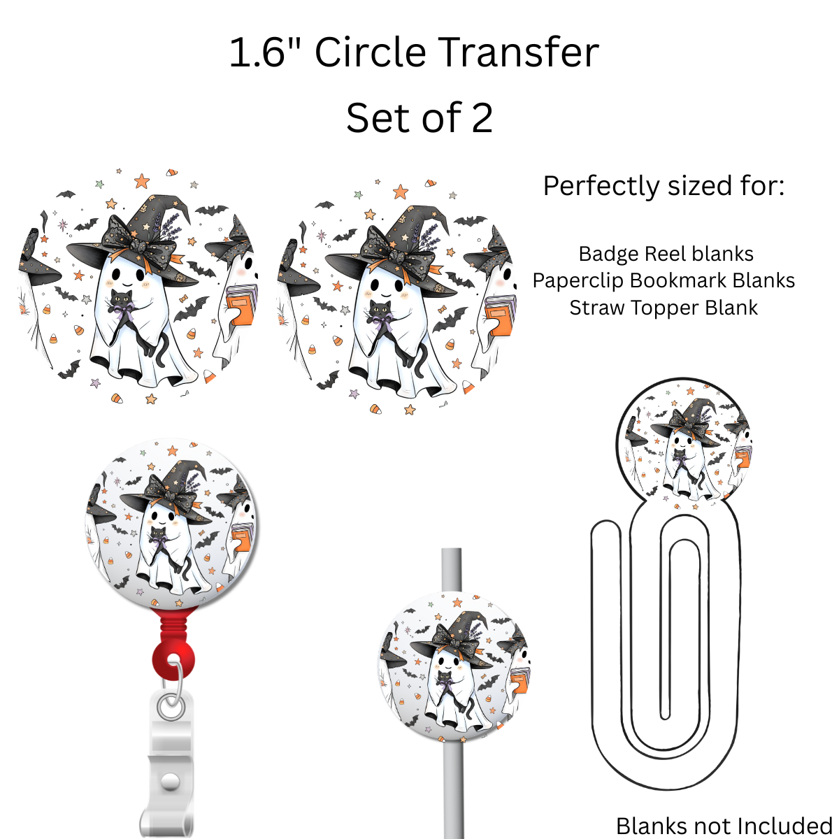 4 Halloween Ghost 1.6” UV DTF Transfer Set of 2
