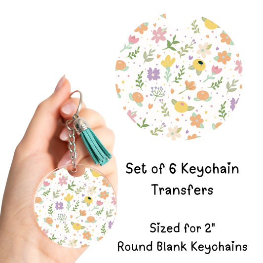 Small Flowers Round Keychain Transfer
