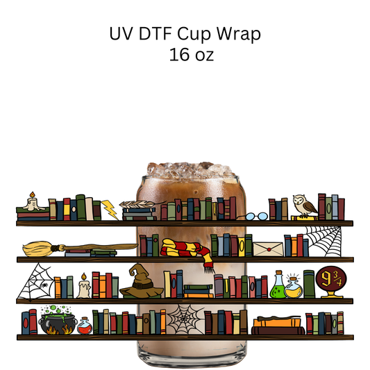 Wizard Book Shelves UV DTF Cup Wrap