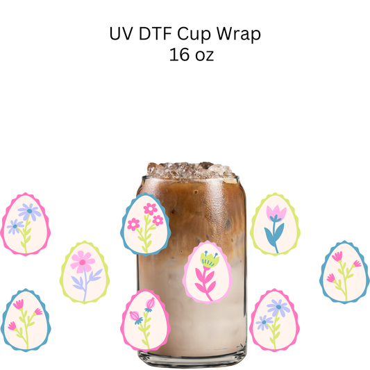 Egg Shaped Flower Frames UV DTF Cup Wrap