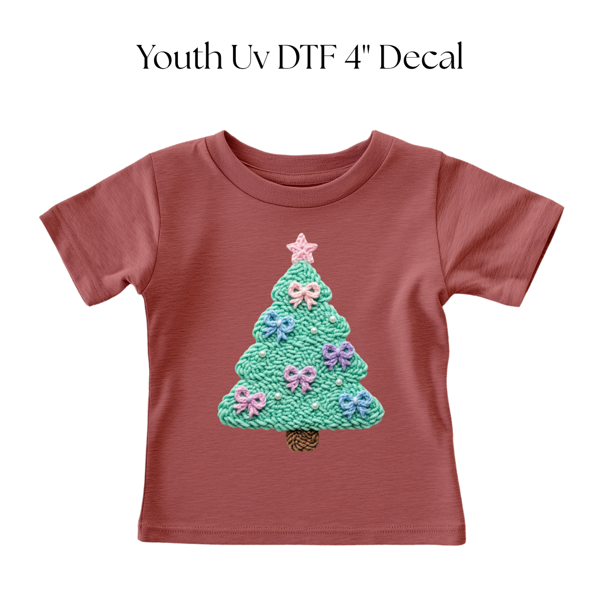 YOUTH Bow Christmas Tree Faux Yarn DTF Transfer
