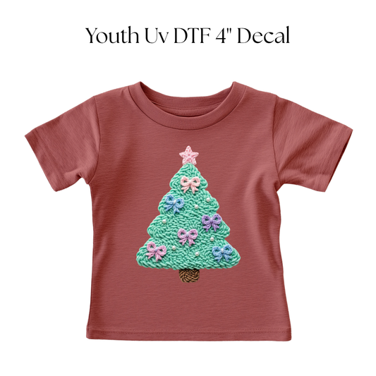 YOUTH Bow Christmas Tree Faux Yarn DTF Transfer