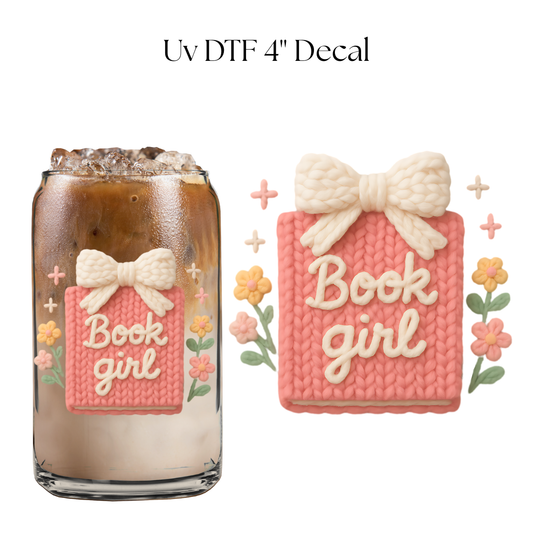 Book Girl Faux Yarn 4” UV DTF Decal
