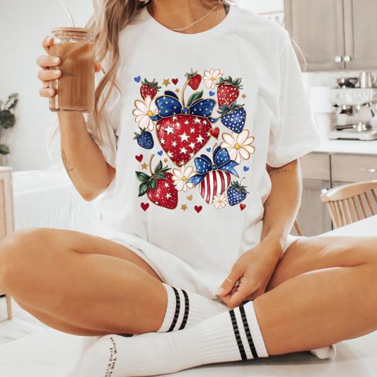 Patriotic Strawberries Dtf Transfer (PRINT TO ORDER)