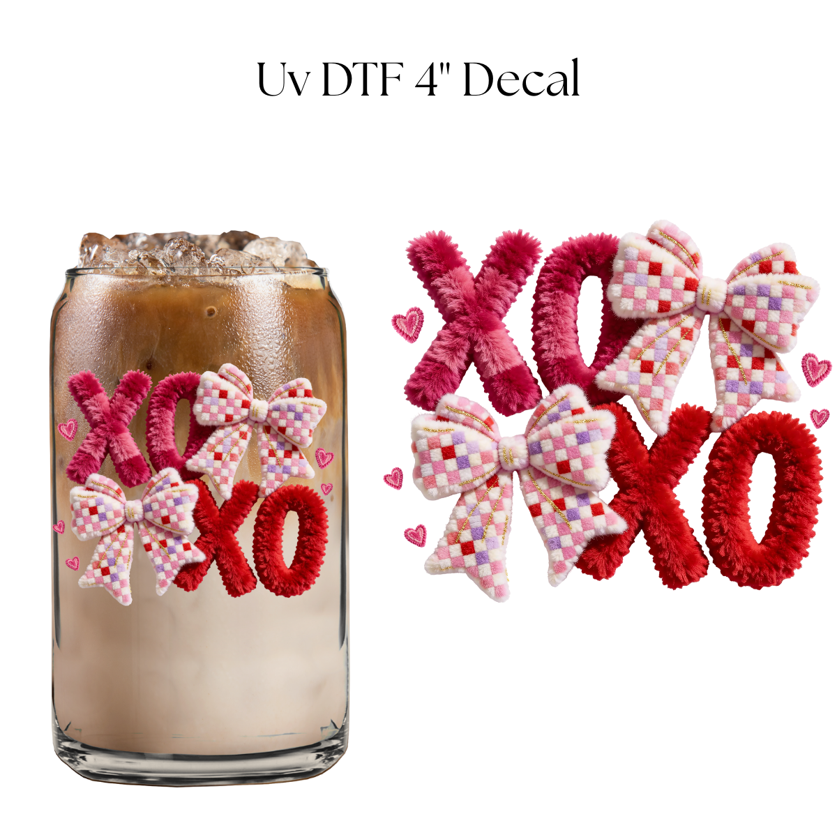 XOXO Bow Faux Yarn 4” UV DTF Decal