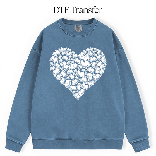 White Books Heart Single Color DTF Transfer