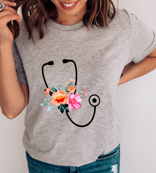 Floral Stethoscope DTF