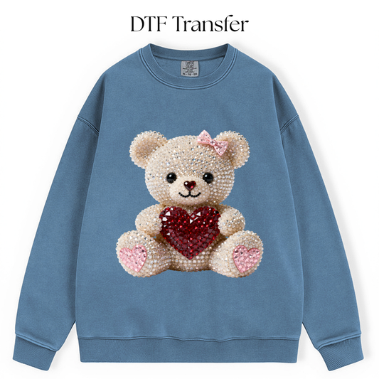 Rhinestone White Bear DTF Transfer