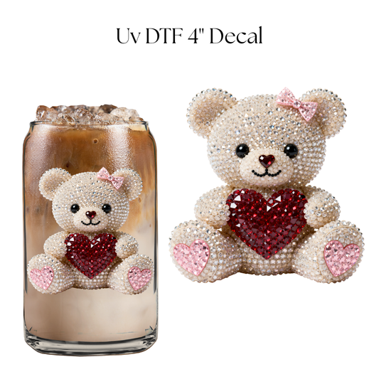 Rhinestone Beige Bear 4” UV DTF Decal