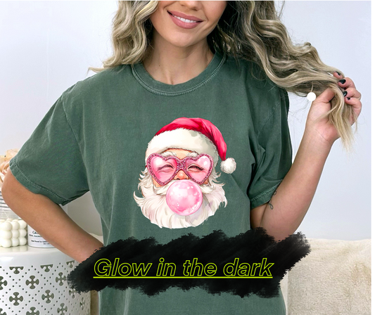 Santa Blowing Bubble Gum DTF Transfer GLOW IN THE DARK