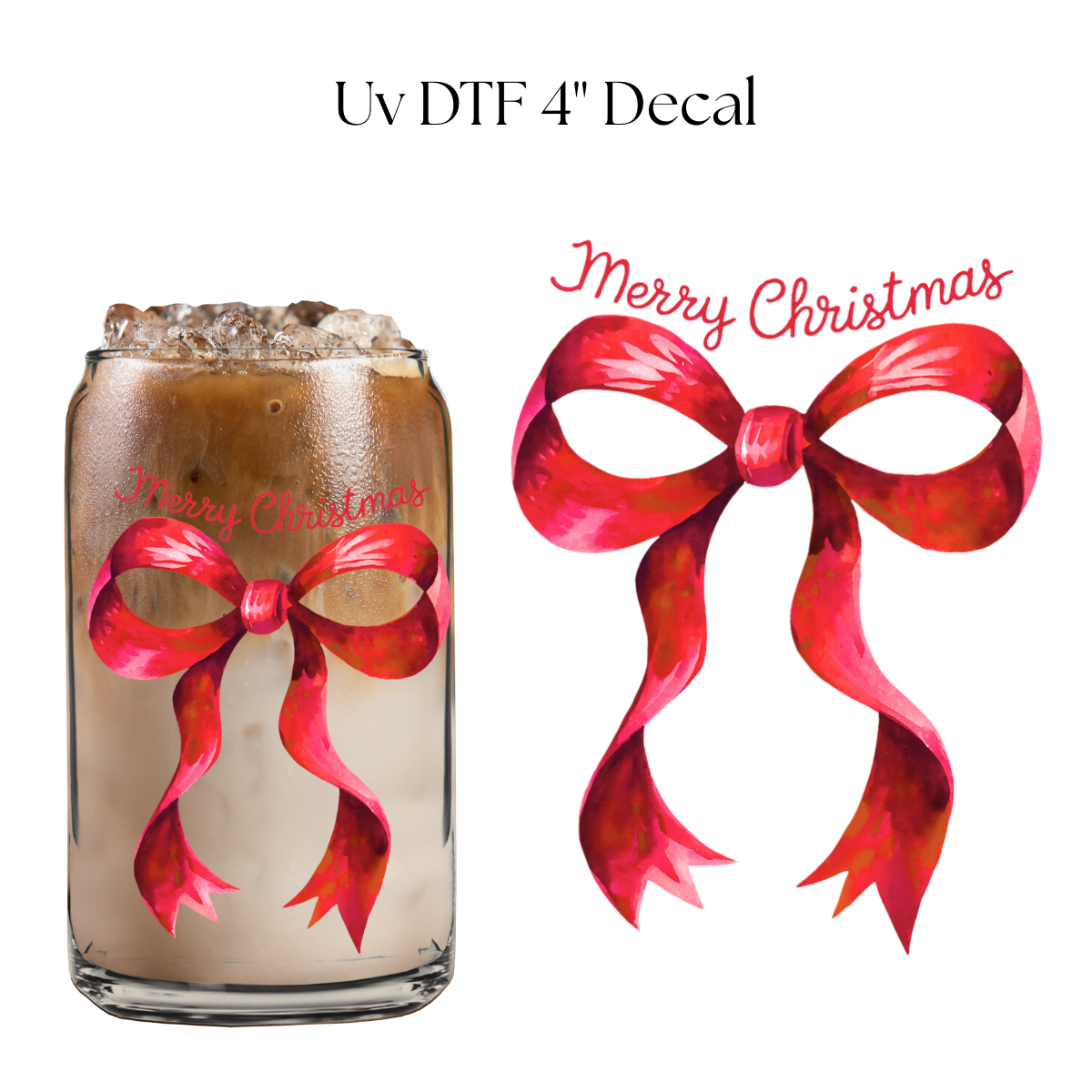 Merry Christmas Bow 4” UV DTF Decal