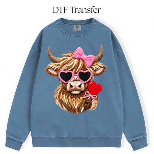 Valentine Cow Faux Yarn DTF Transfer