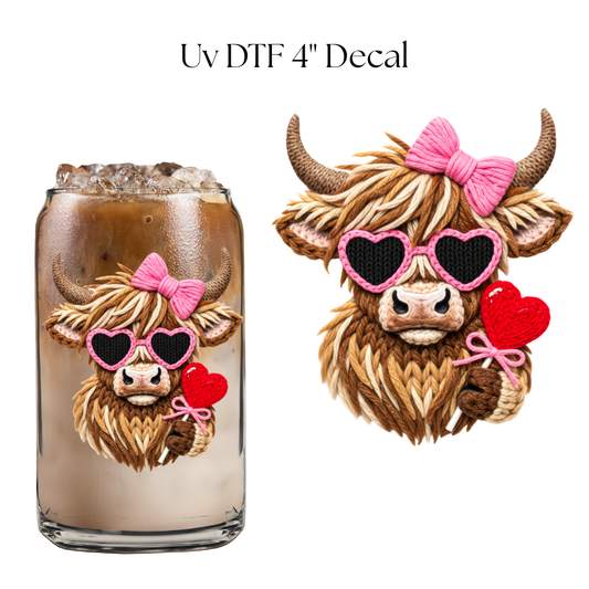 Valentine Cow Faux Yarn 4” UV DTF Decal