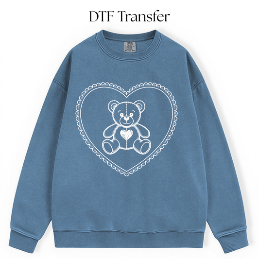 White Heart Bear Single Color DTF Transfer