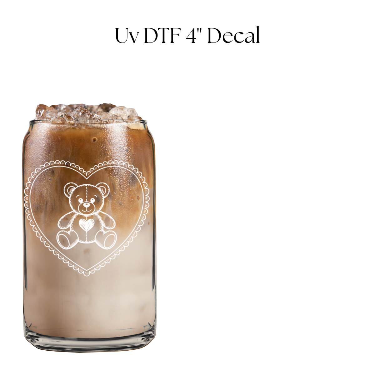 White Heart Bear 4” UV DTF Decal