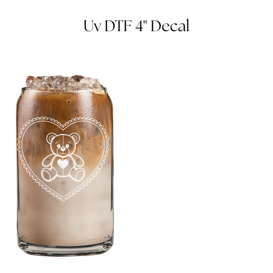 White Heart Bear 4” UV DTF Decal