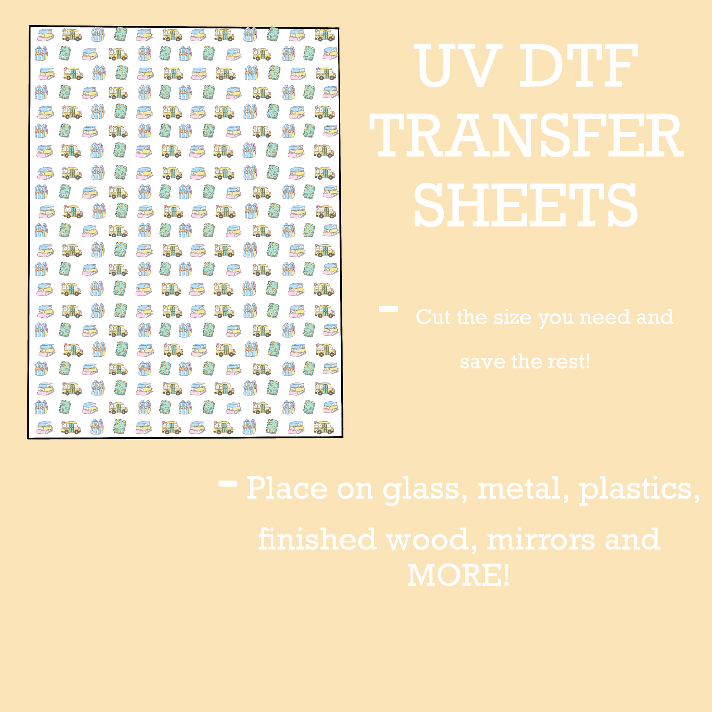 Bus, Backpack & Notebook UV DTF SHEET