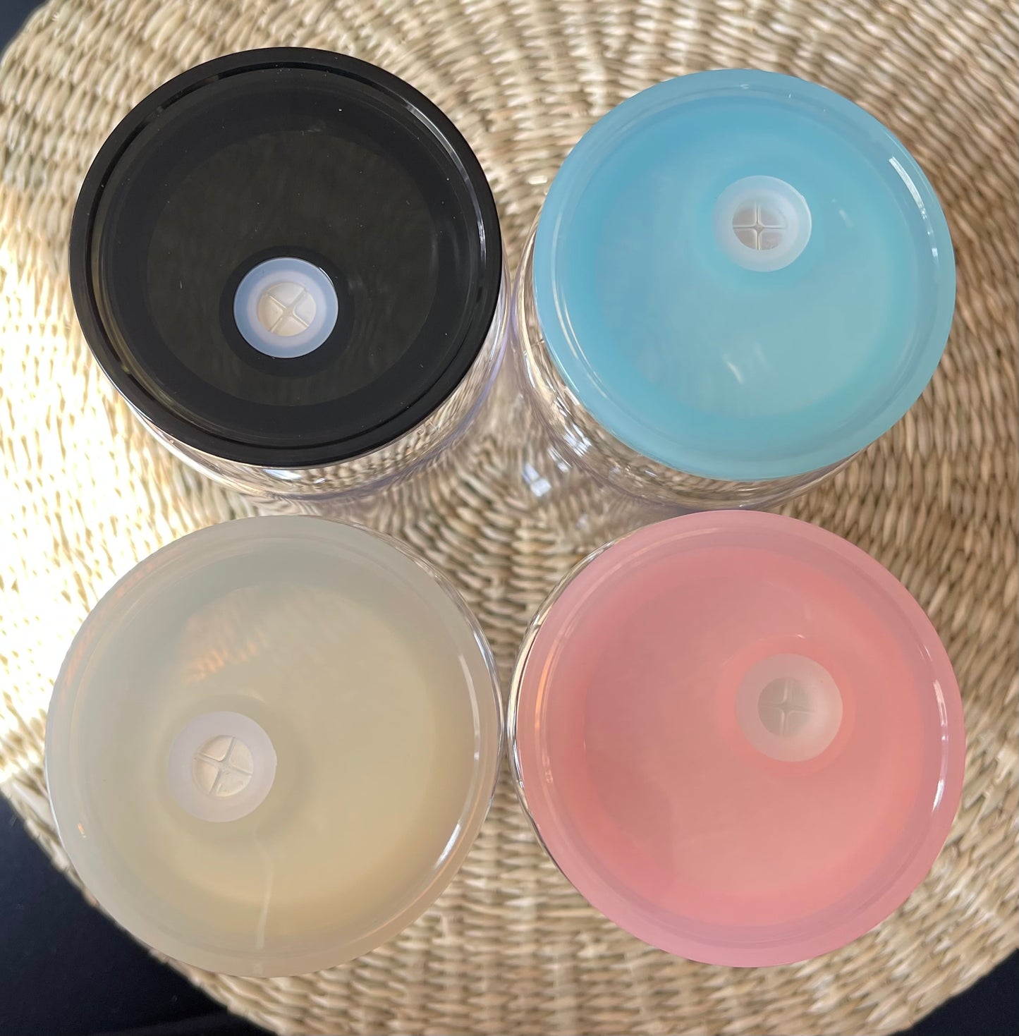 Colored Cap Clear Acrylic 16oz Glass Can SET of 4 Cups