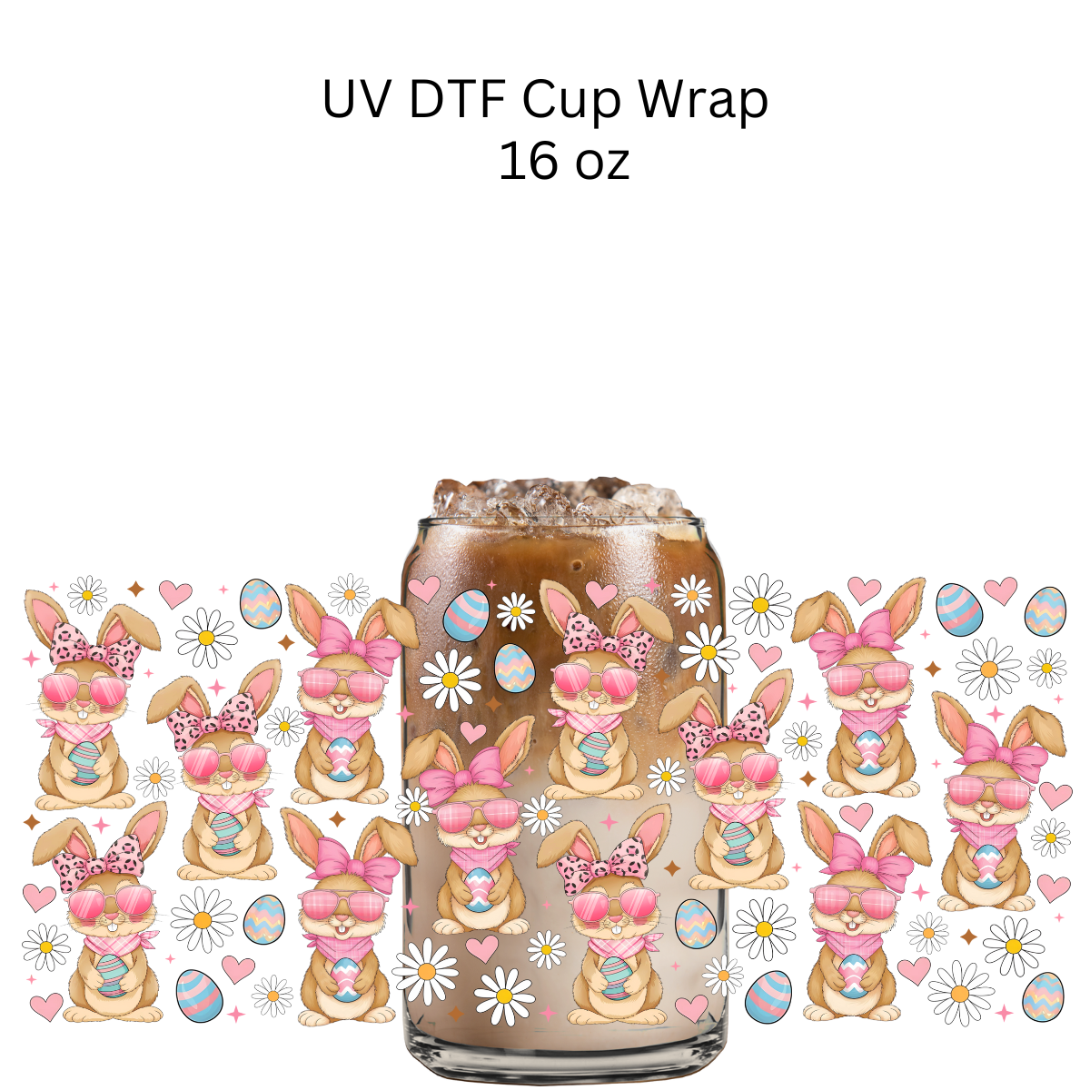 Pink Easter Bunny UV DTF Cup Wrap