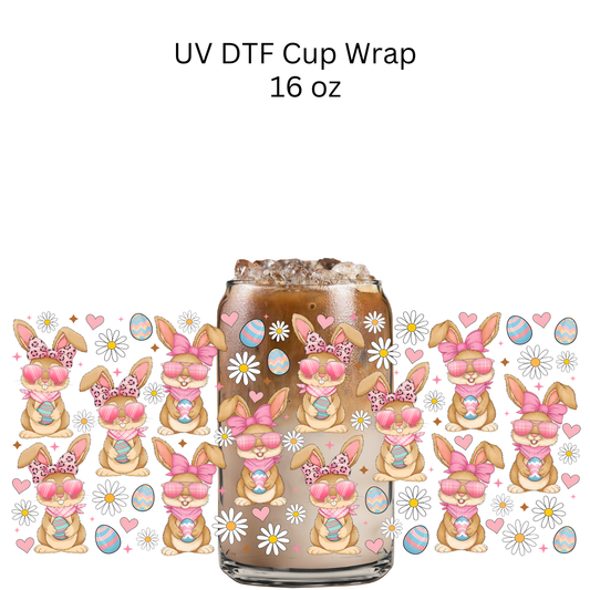 Pink Easter Bunny UV DTF Cup Wrap