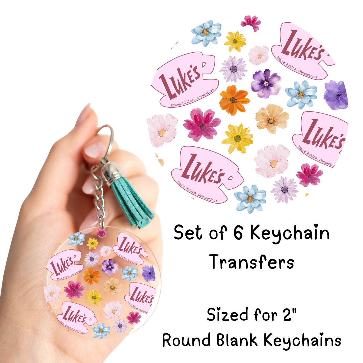 Purple Floral Luke Round Keychain Transfers