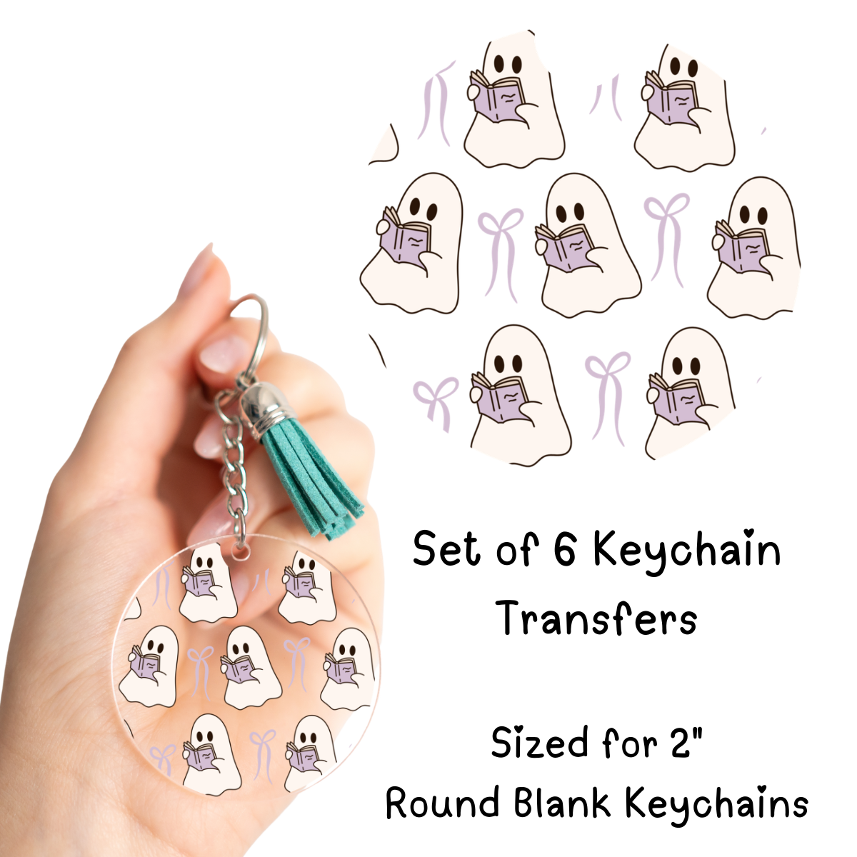 Purple Bows and Books Ghosts Keychain Transfer Set of 6