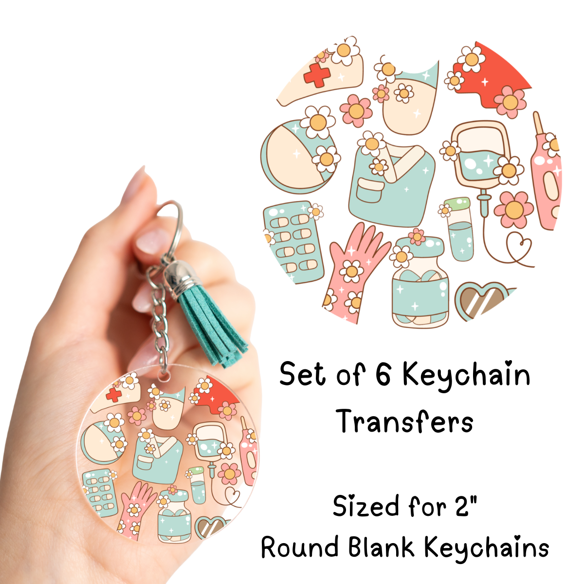 Floral Nurse Stuff Round Keychain Transfer