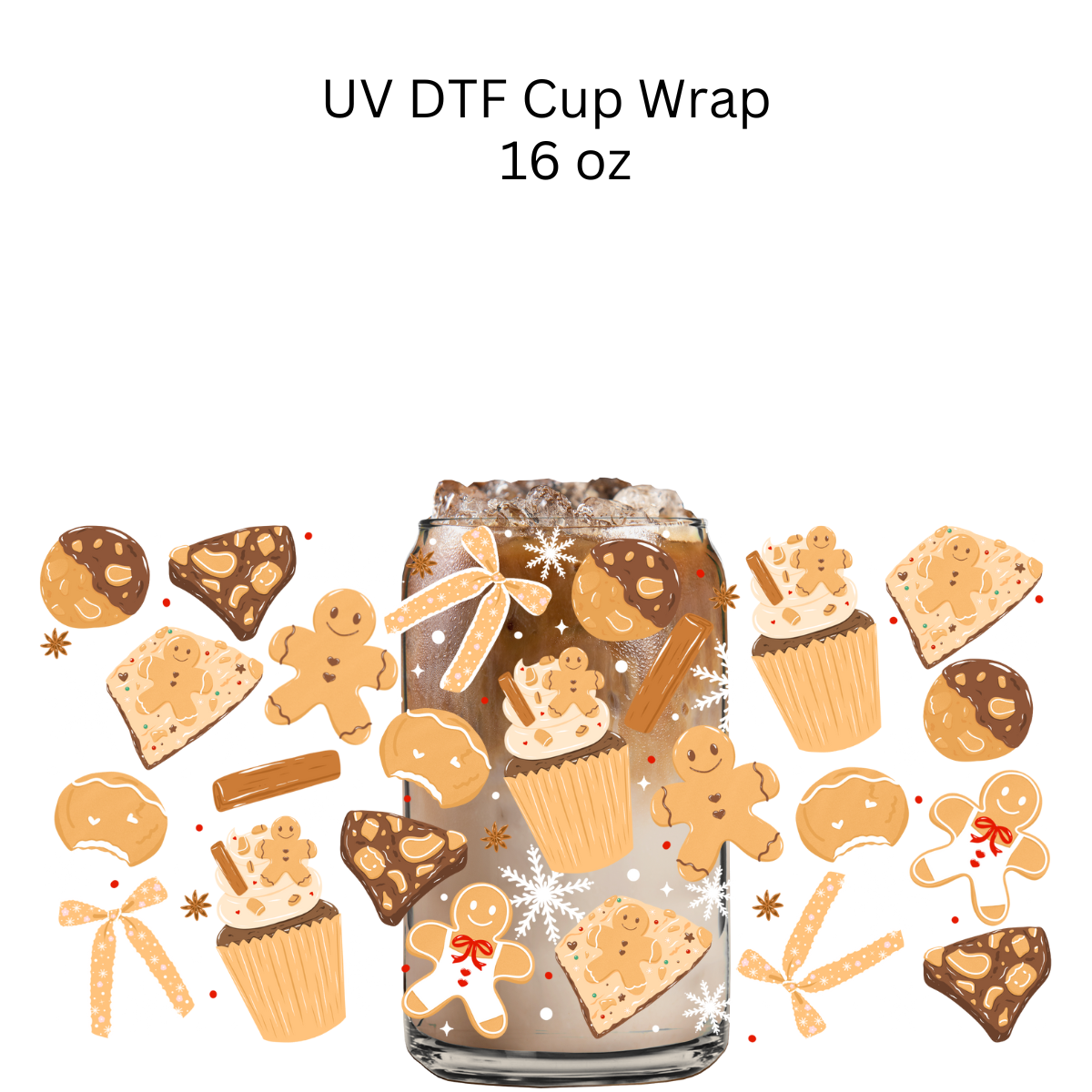 Gingerbread Man and Cookies UV DTF Cup Wrap