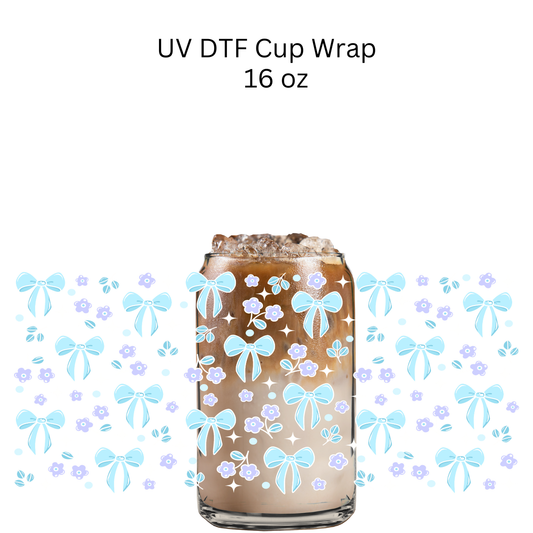Blue Bows and Flowers UV DTF Cup Wrap